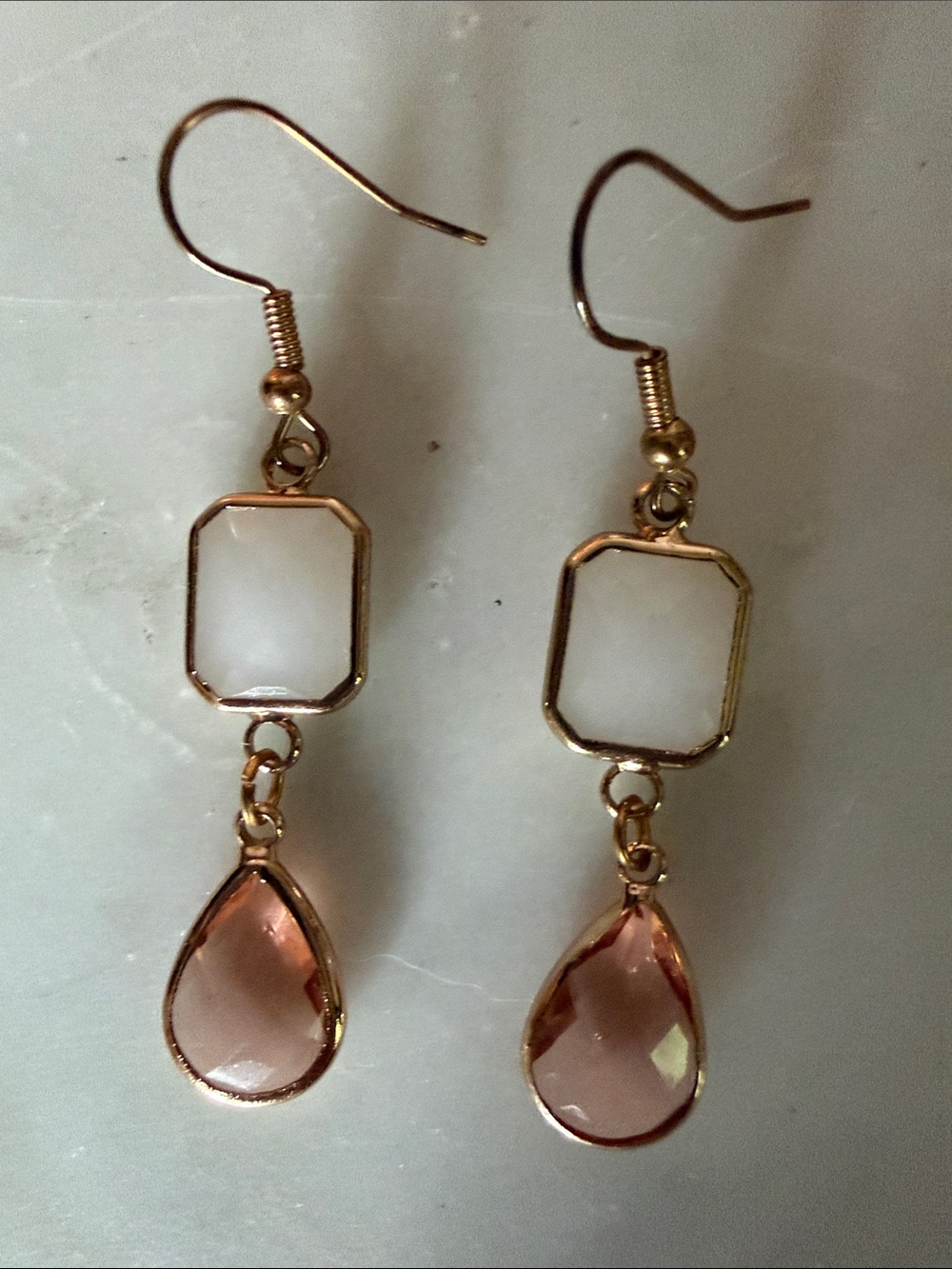 Gold-Tone White and Champagne Drop Dangle Earrings